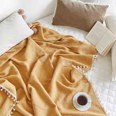 D.GREY 慢華夫格棉流蘇毛毯