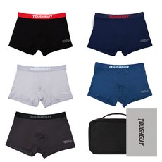 TOUGHGUY 男性透氣頂級人造絲莫代爾平口內褲5件 + 收納袋組合