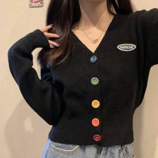 Soleil 女款多色鈕扣短版針織開襟衫