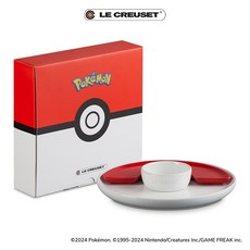 LE CREUSET 寶可夢系列精靈球餐盤組, 1套, 盤子 + 碗, 雪花白 + 胭脂紅