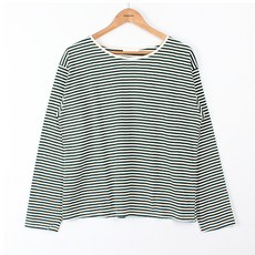 빼빼 여성용 통기성 배색 라운드넥 스트라이프 티셔츠