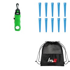 NAYASTYLE 高爾夫球袋 GFYP-136-2 + 塑膠高尔夫長球釘 10入 185-2 + PU袋套組, 綠色(袋), 藍色(長球釘)