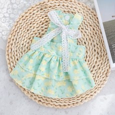PASTEL PET 寵物春季花朵蕾絲蝴蝶結洋裝, 綠色