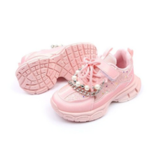 Rulushu 女童款珠寶珍珠運動鞋 BB155 180mm 粉色 - 時尚舒適運動鞋