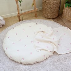 HWAMO BABY 嬰兒高級紗布刺繡圓形地毯, 1個, 粉紅兔子