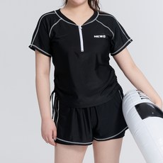 CocoDream 女青少年豐滿半拉鍊短袖+短褲泳衣套裝 2534