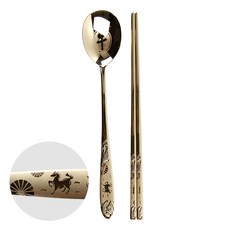 Willive 韓國產304不鏽鋼生肖餐具, 1套, 馬, 湯匙+筷子