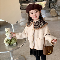 Orenjidamom 女童花朵荷葉邊領羊羔毛外套