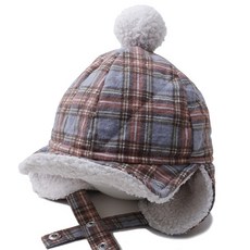 Mushyu兒童暖色調格紋防寒帽