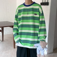 마켓A 남성용 심플로고 스트라이프 맨투맨