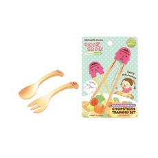 마더스콘 셀프 스푼 포크 + 라이스투씨유 세트, 노랑(스푼, 포크), 핫핑크(라이스투씨유), 1세트