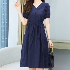 Awesomeful Baindi V領連身裙 含大尺碼, 海軍藍