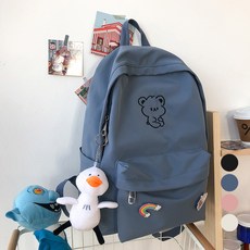 Elsso 新學期角色後背包 + 鴨子鑰匙圈 + 徽章 2入組, 後背包(藍色)