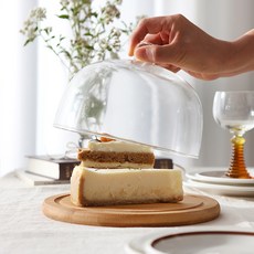 木質迷你蛋糕圓頂套組, 棕色（托盤），透明（圓頂）, 1套