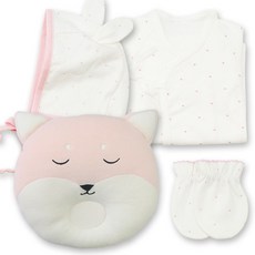 babybear 嬰兒愛心蝴蝶衣 + 防抓手套 + 新生兒帽(護耳帽) + 狐狸塑型枕套組