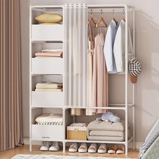 Market Plan 組裝式層架型窗簾4層立式衣架, 白色