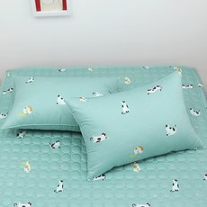 EBLANK 兒童純棉枕頭套, 1個, 貓咪 薄荷綠