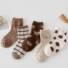 GGOMZI 孩童小熊印花中筒襪 5雙