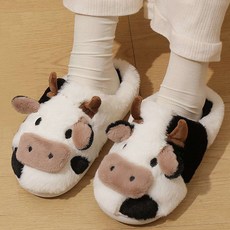 ARTJOY Mumu 乳牛毛絨拖鞋, BLACK, 1個