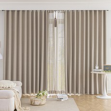 GINNA SONG 黑色版 記憶塑形 防寒遮光窗簾 2件組 (不含窗簾桿), 米色