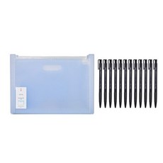 deLi 12分類可擴展手風琴折疊文件盒+油性圓珠筆 1.0mm 12入, 隨機發貨（折疊盒），黑色（圓珠筆）, 1套