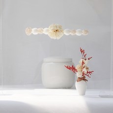 일자형 우드 장식 납골당리스 + 부착식화병, 아이보리, 1개