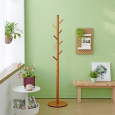 WOODYHOME 實木圓形底座立式衣架, 棕色