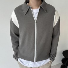 Meosidda 男士學院風寬鬆版針織拉鍊開襟衫