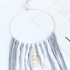 JCP 메탈 링 우드 비즈 마크라메, 그레이