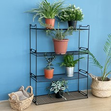 블록 화분정리 선반 L 3p + 바닥판 세트, 블랙, 4단
