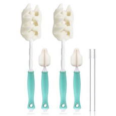 hibee 奶瓶刷 2入+奶嘴刷 2入+吸管清潔刷 2入, 1組, 薄荷綠(奶瓶刷)+隨機出貨(吸管刷)