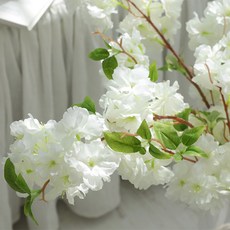 miss mone 嬌羞荷葉邊櫻花樹大型枝幹人造花, 白色
