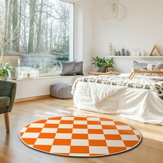 LEEJUNG 大型棋盤格可水洗圓形地毯