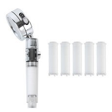 HOMEDAUM 三段式調節(附開關止水鈕)蓮蓬頭+濾芯 5入組, 混色, 1組