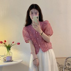 엘쏘 여성용 버블 슬리브 카라 반팔 셔츠