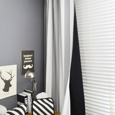 Paradise Home 粗條紋現代窗簾 穿桿式 2件, 灰色