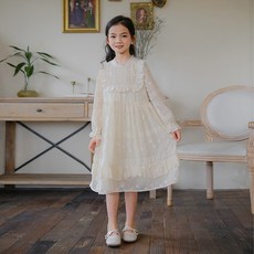 Orenjidamom 女童方形荷葉邊花朵刺繡雙層連身裙