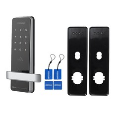 COMMAX 康邁世 免鑽孔把手電子門鎖 黑色 + 感應卡 4入 + 主鎖加固板套組 CDL-400M, 顧客自行安裝