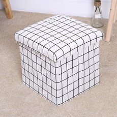 Sweet Joy 可折疊現代格紋收納椅凳, 白色
