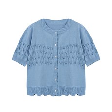 비엔엑스 여성용 라운드 물결펀칭 가디건