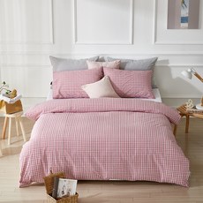 GOOSE&HOME 波蘭80 夏季鵝絨被芯 換季用 500g + 涼感棉被套 + 枕頭套組, 白色(被芯), 粉紅色(被套)