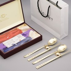 TABLE Art. 十長生 黃金餐具 高級禮盒 + 提袋, 1套, 金色, 湯匙 2p + 筷子 2p + 烏龜餐具座 2p + 絲綢袋 + 盒子 + 包裝紙