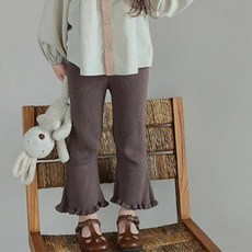 JOYMULTI 女童荷葉邊羅紋喇叭褲