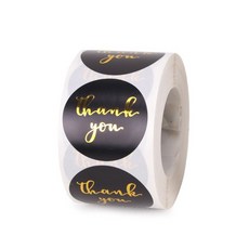 indi.k 圓形Thank You標籤貼紙 黑色 3.8cm 500入, 混合色, 1個