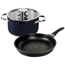 QUEEN SENSE IH爐適用不鏽鋼鑽石塗層鍋具2件組, 混色, 雙耳鍋 18cm+平底鍋 20cm