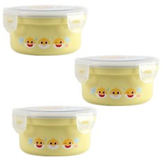 aizoum 孩童用不鏽鋼圓形多功能食品收納盒 Baby Shark款, 混色, 3個