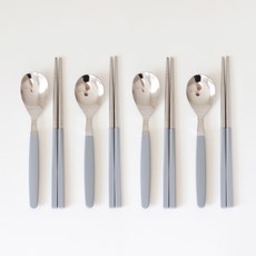 kamome kitchen 兒童餐具組 4人組, 銀藍色, 湯匙 + 筷子, 1個