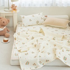 쉬즈홈 국내제조 유아용 인견 워싱 여름 이불겸패드, 테디베어아이보리