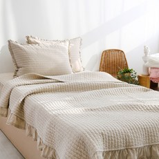 BEDDING Cafe Pigment 60支棉素色格紋棉被, 自然米色