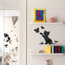 더플로우커머스 봄날을 쫓는 고양이 아크릴 미러 월데코, 블랙